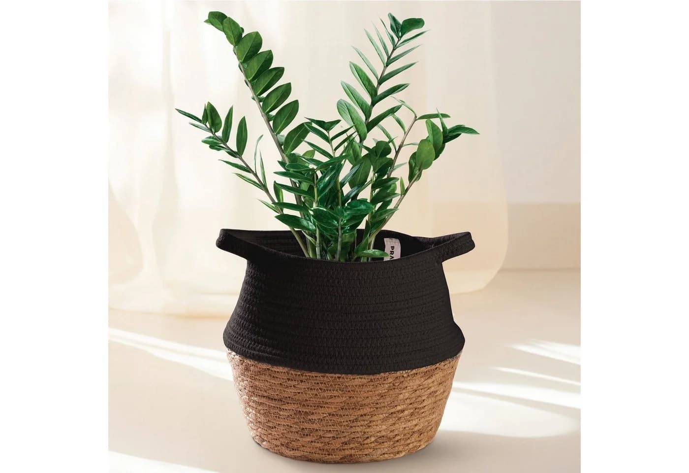 Praknu Aufbewahrungskorb Blumentopf Seegras Baumwolle Mittelgroß Braun - Bild 2