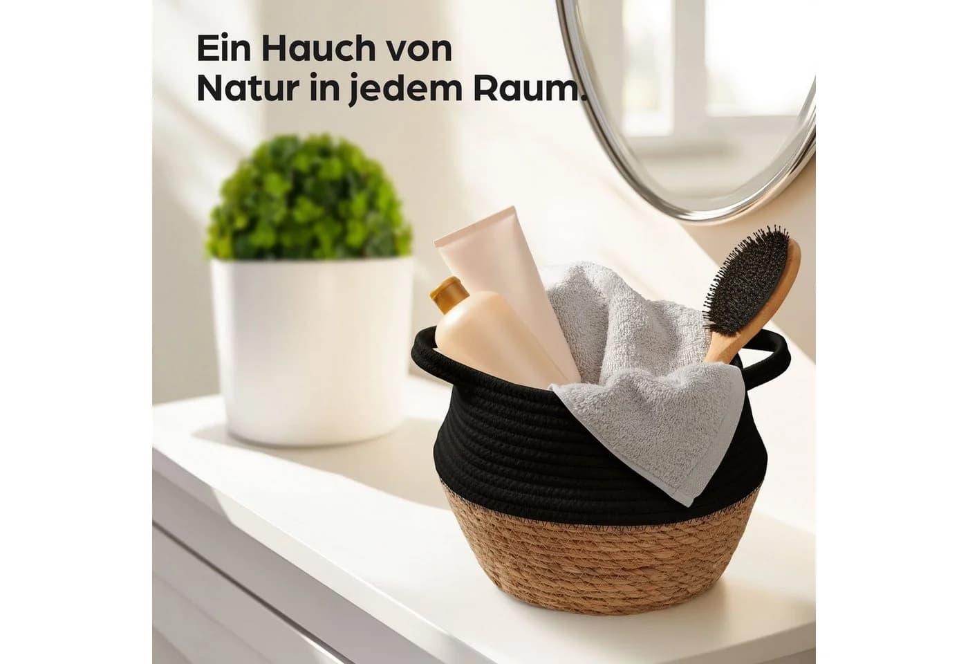 Praknu Aufbewahrungskorb Blumentopf Seegras Baumwolle Schwarz Klein - Bild 3