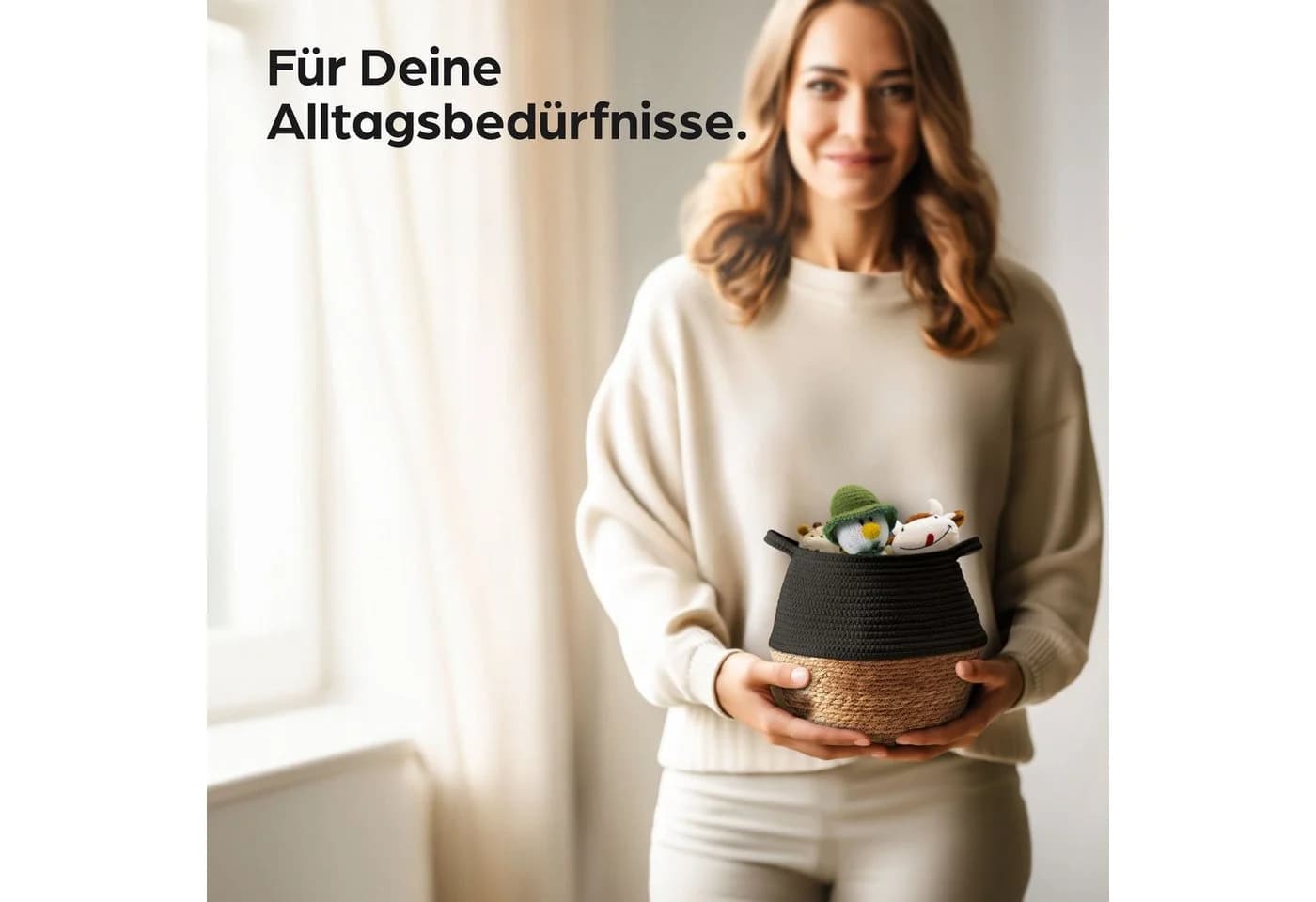 Praknu Aufbewahrungskorb Blumentopf Seegras Baumwolle Schwarz Klein - Bild 4