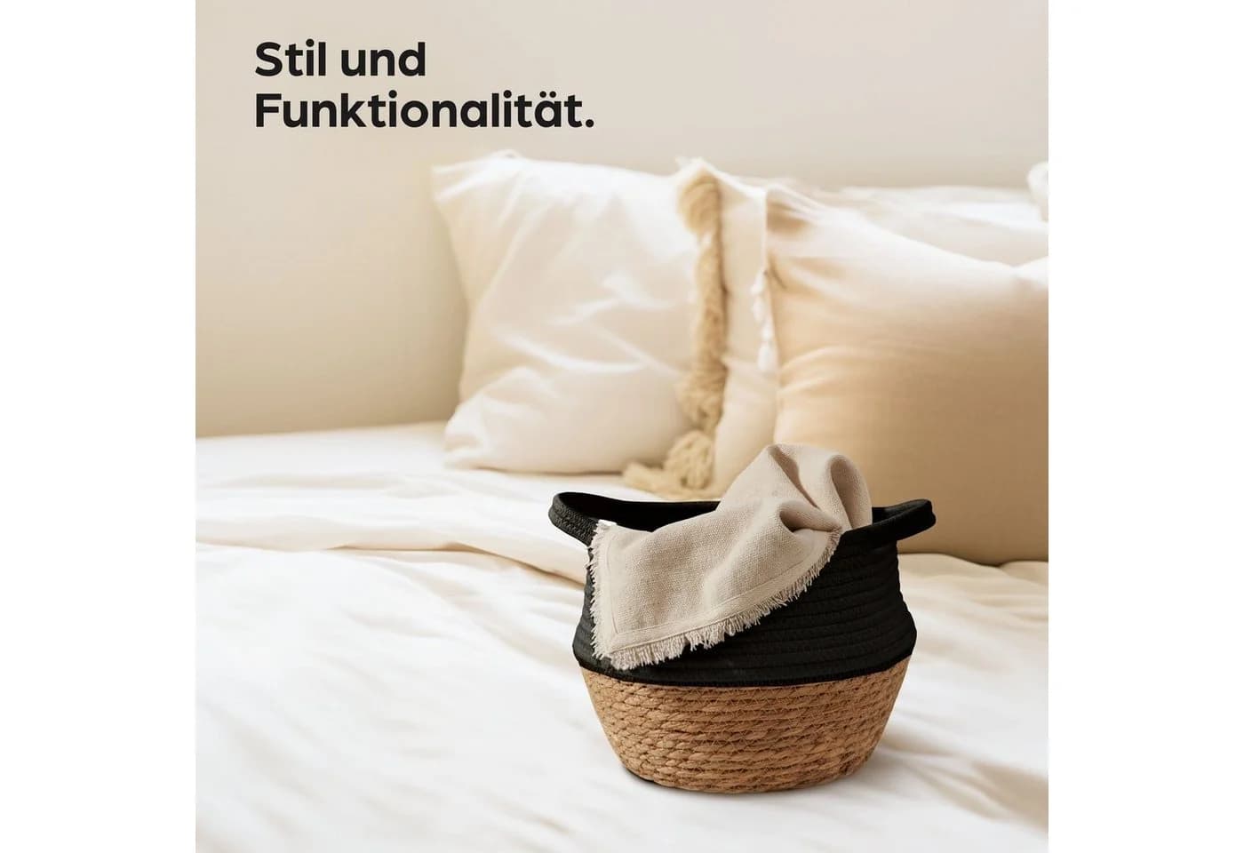 Praknu Aufbewahrungskorb Blumentopf Seegras Baumwolle Schwarz Klein - Bild 5
