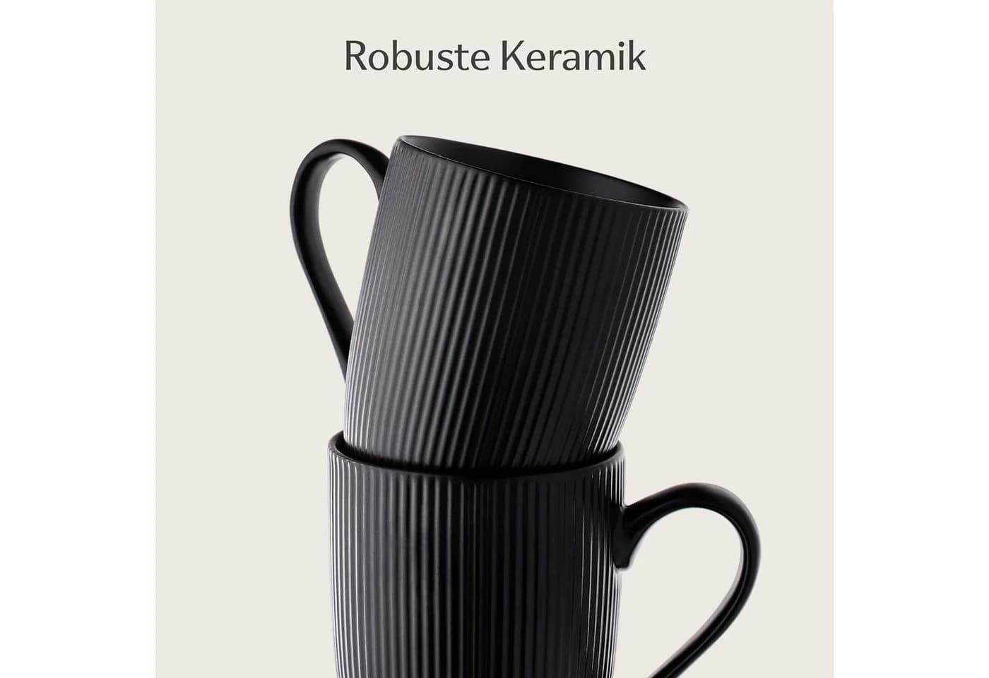 Cosumy Kaffeetassen 6er Set Schwarz Matt 350ml Keramik Streifenmuster - Bild 4