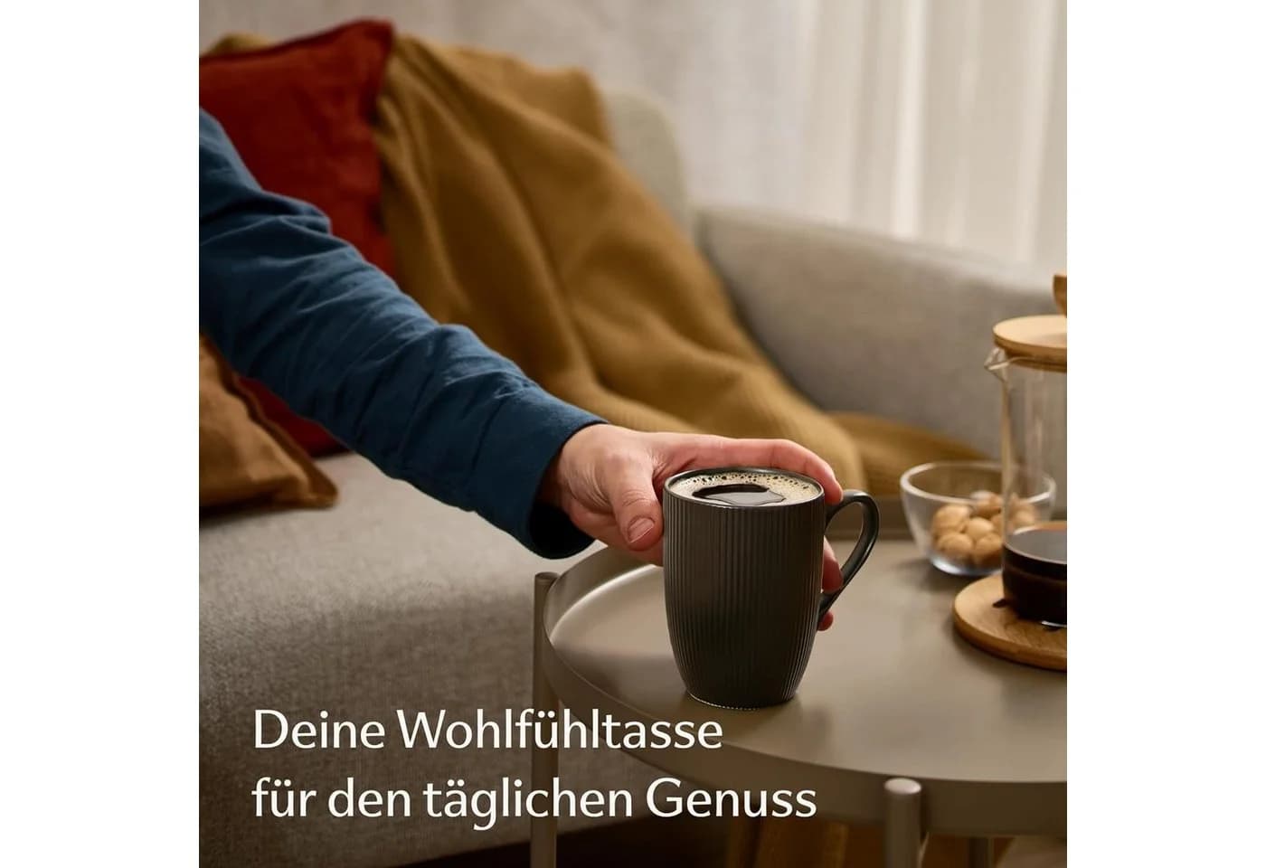Cosumy Kaffeetassen 6er Set Schwarz Matt 350ml Keramik Streifenmuster - Bild 5