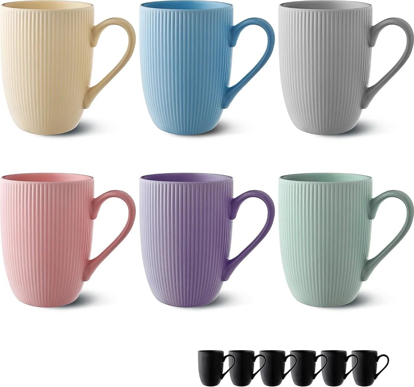 Cosumy Kaffeetassen 6er Set Modern Bunt Keramik Streifenmuster - Bild 2