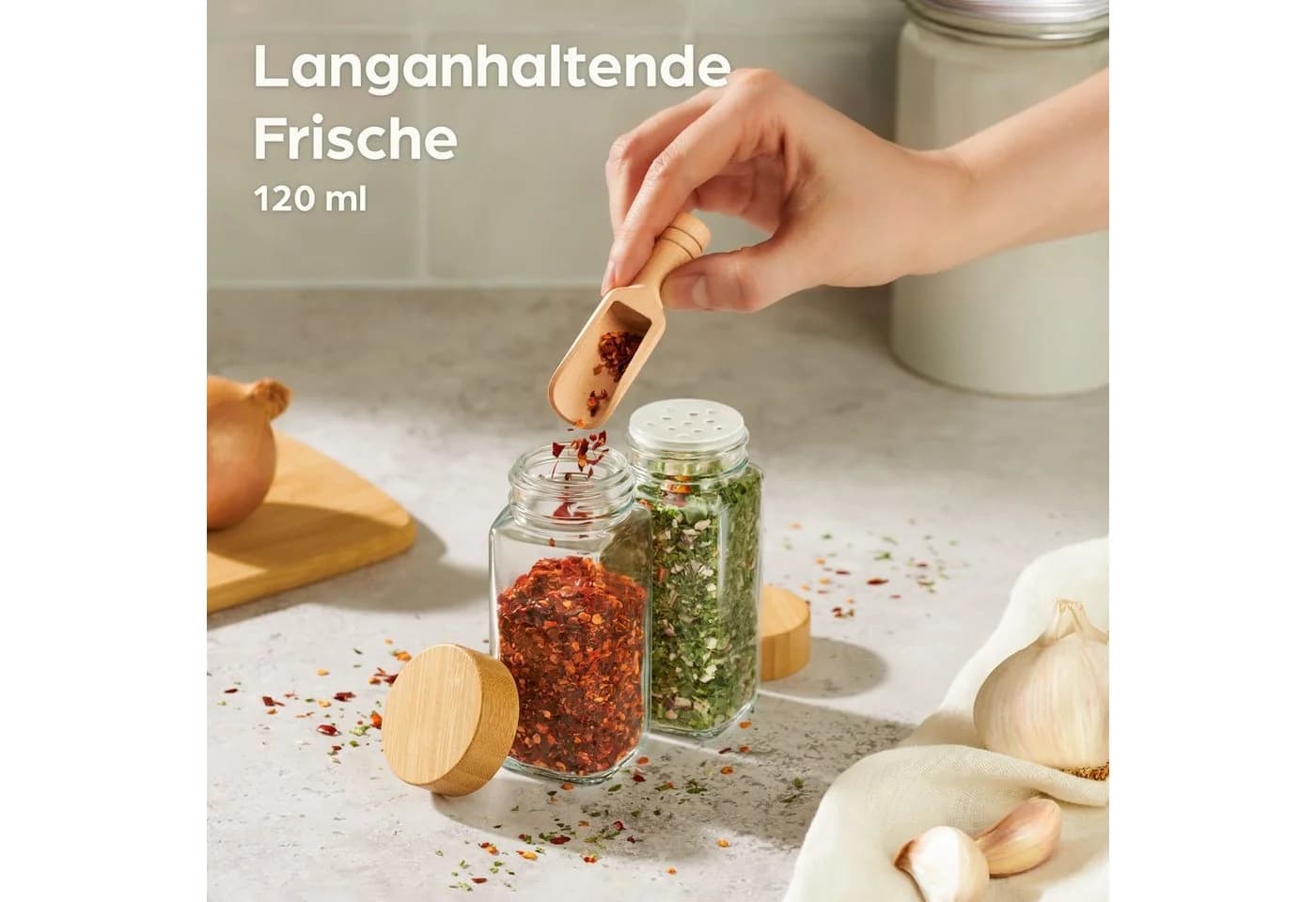 Praknu Gewürzstreuer Gewürzgläser Eckig mit Bambusdeckel - 12er Set