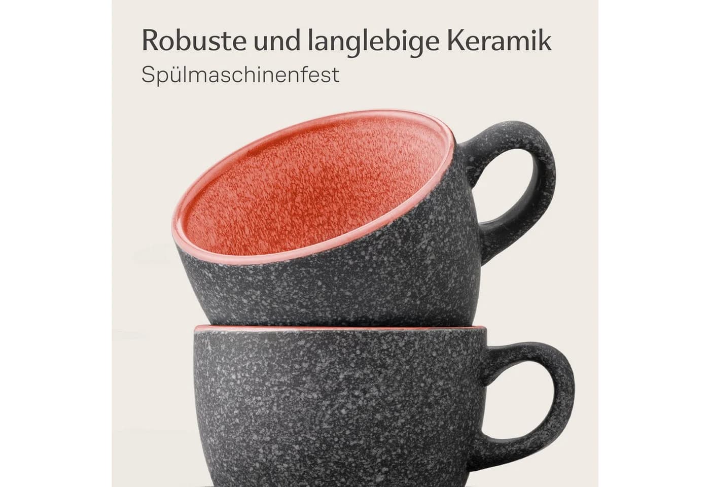 Cosumy Espressotassen 4er Set mit Untertassen 90 ml Keramik Rot - Bild 5