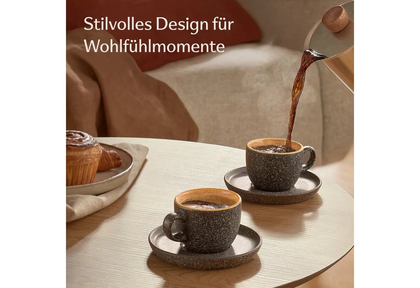 Cosumy Espressotassen Set 4-tlg. mit Untertassen 90ml Keramik Gelb