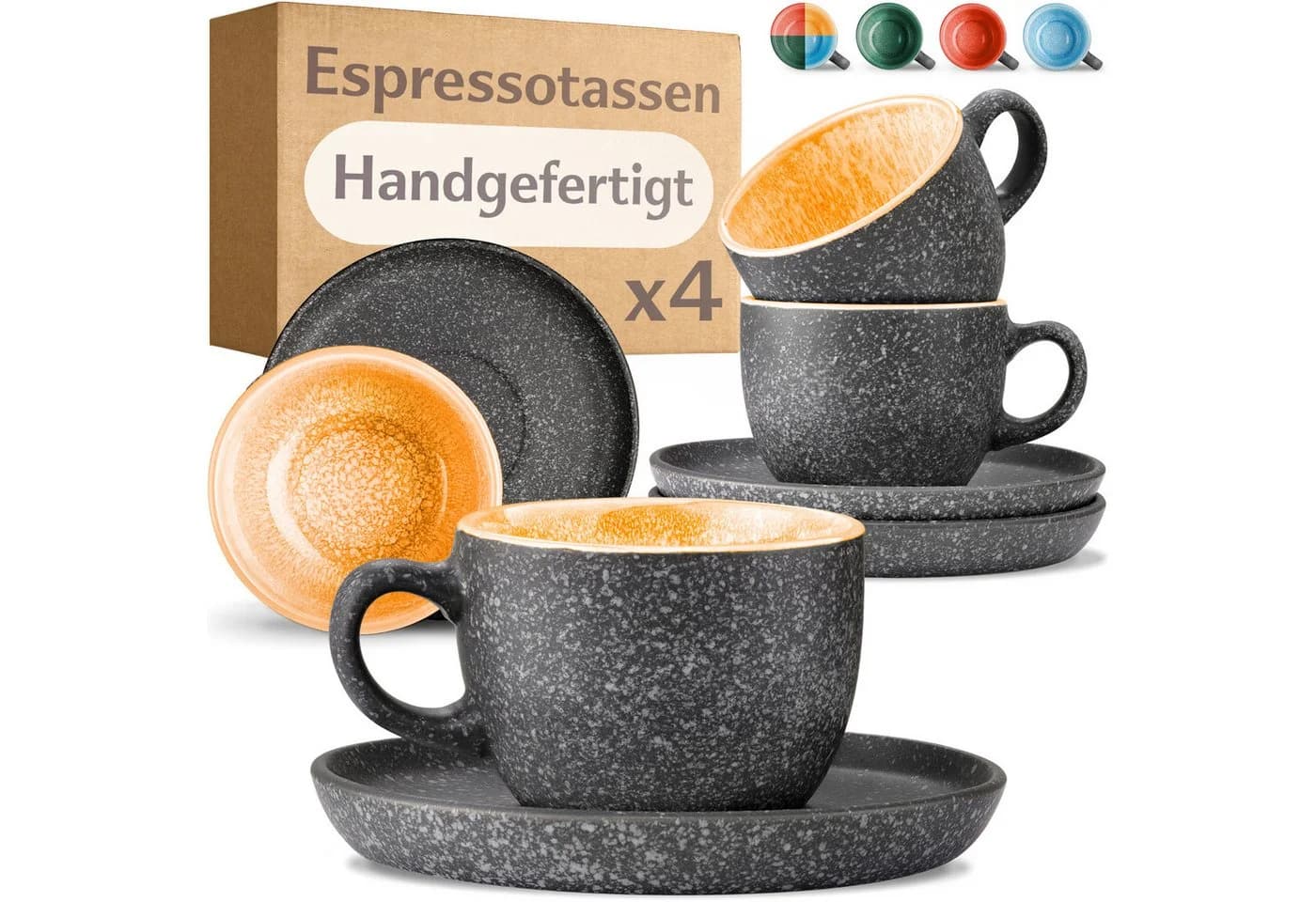 Cosumy Espressotassen Set 4-tlg. mit Untertassen 90ml Keramik Gelb - Bild 2