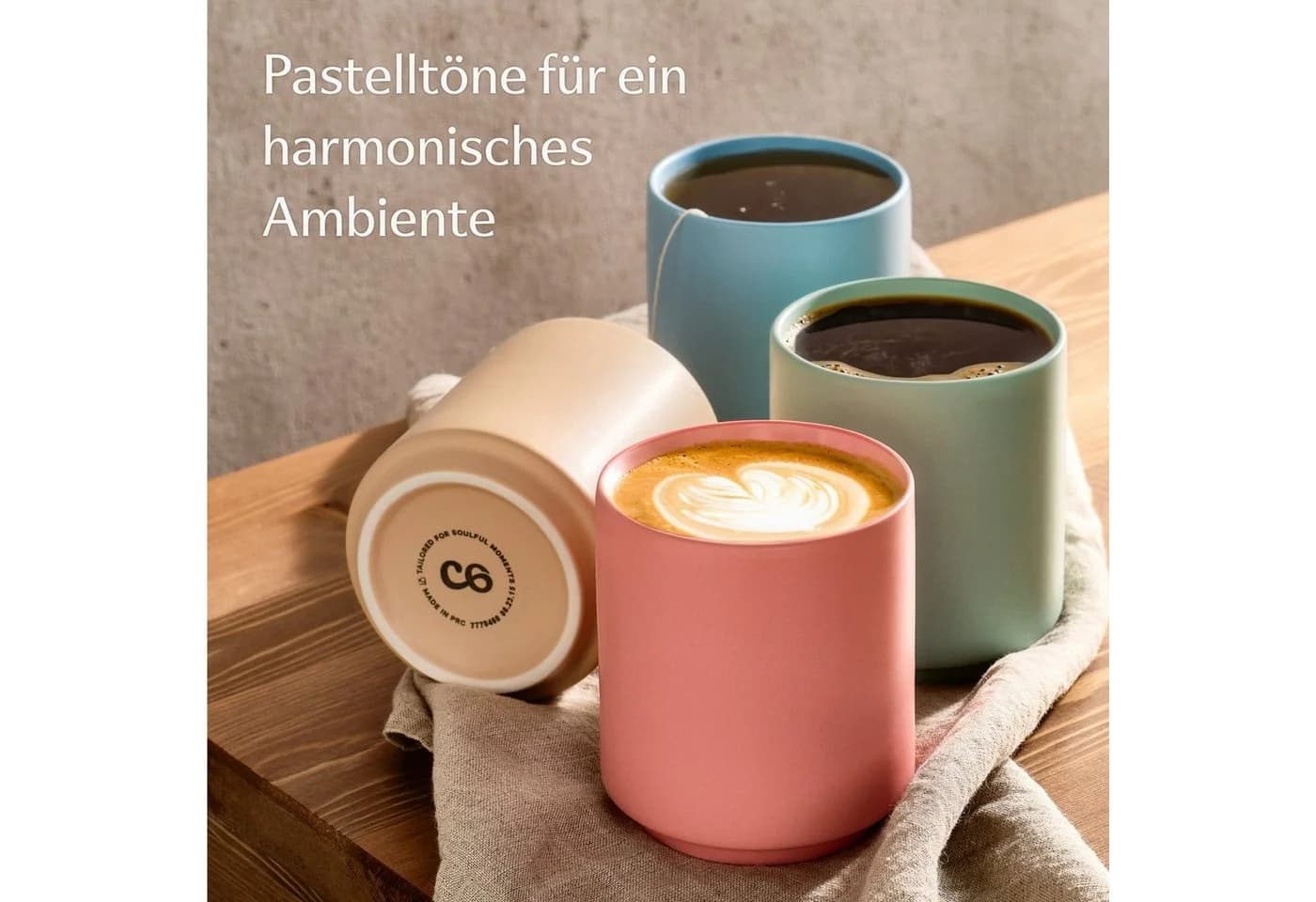 Cosumy Cappuccino Tassen 4er Set Bunt Keramik Stapelbar