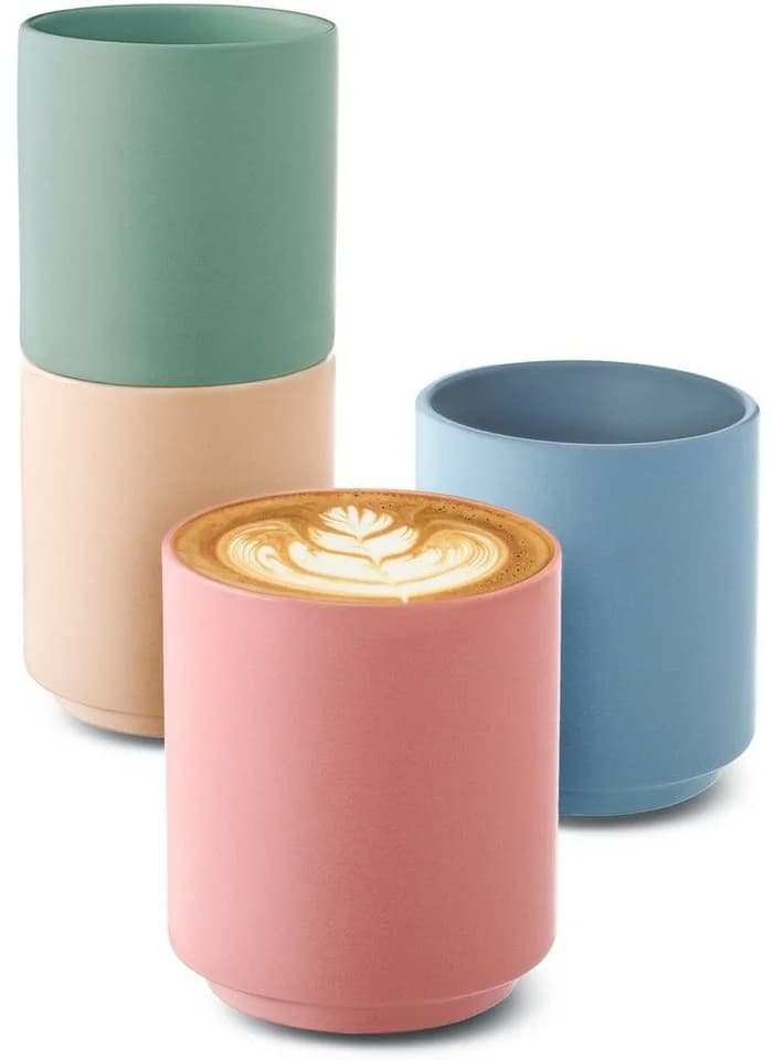 Cosumy Cappuccino Tassen 4er Set Bunt Keramik Stapelbar - Bild 2