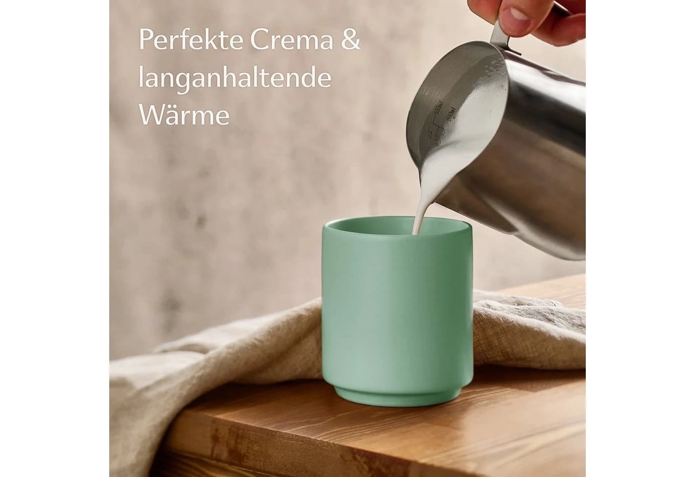 Cosumy Cappuccino Tassen 4er Set Bunt Keramik Stapelbar - Bild 5