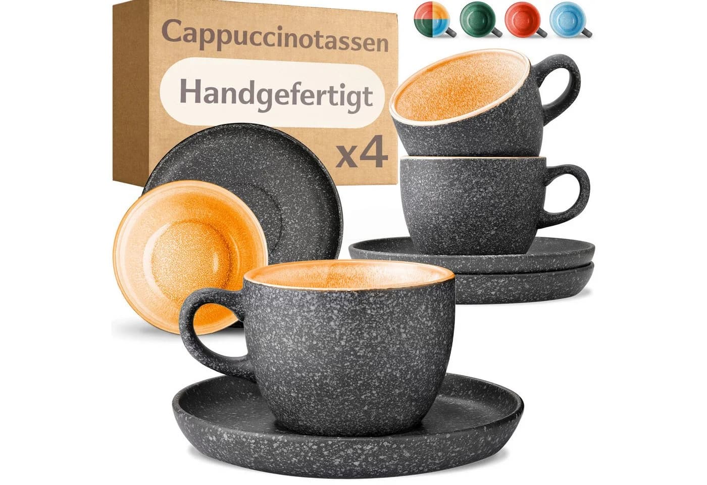 Cosumy Cappuccino Tassen mit Untertassen 4er Set Gelb Keramik - Bild 2