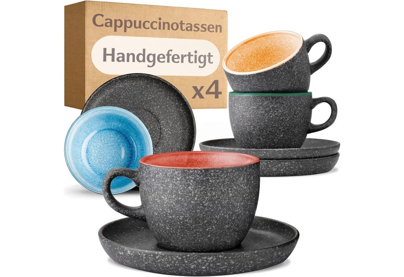 Cosumy Cappuccino Tassen mit Untertassen 4er Set Bunt, 8-tlg., Keramik - Bild 2