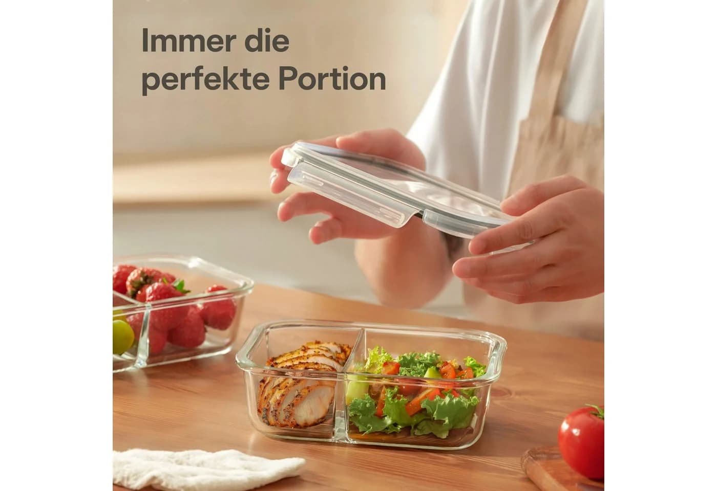 Praknu Lunchbox Meal Prep Boxen Glas 2 Fächer - 2er Set 1000ml Transparent