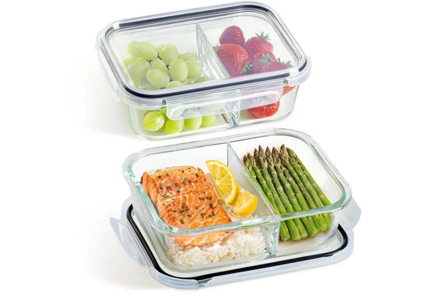 Praknu Lunchbox Meal Prep Boxen Glas 2 Fächer - 2er Set 1000ml Transparent - Bild 2