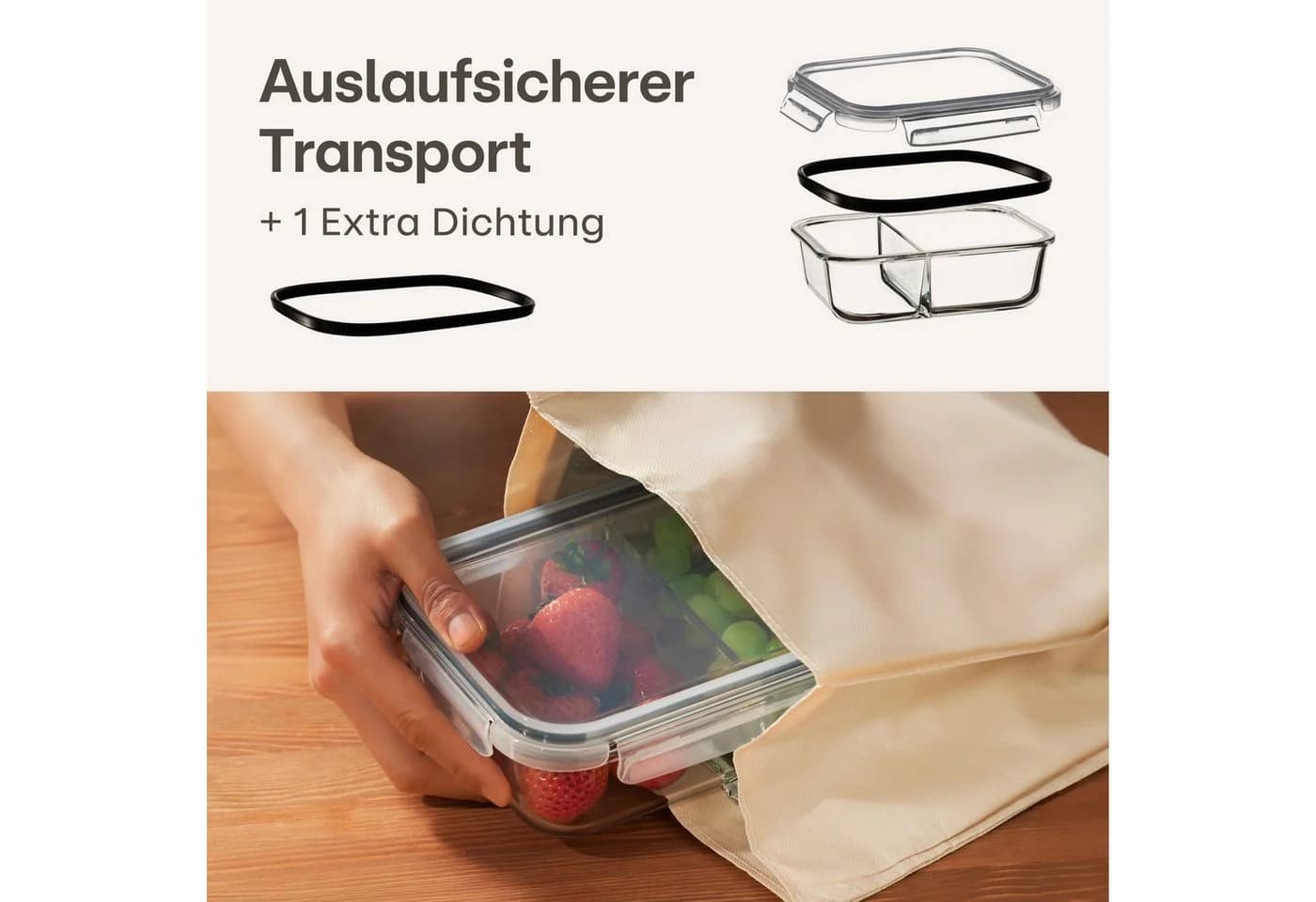 Praknu Lunchbox Meal Prep Boxen Glas 2 Fächer - 2er Set 1000ml Transparent - Bild 3