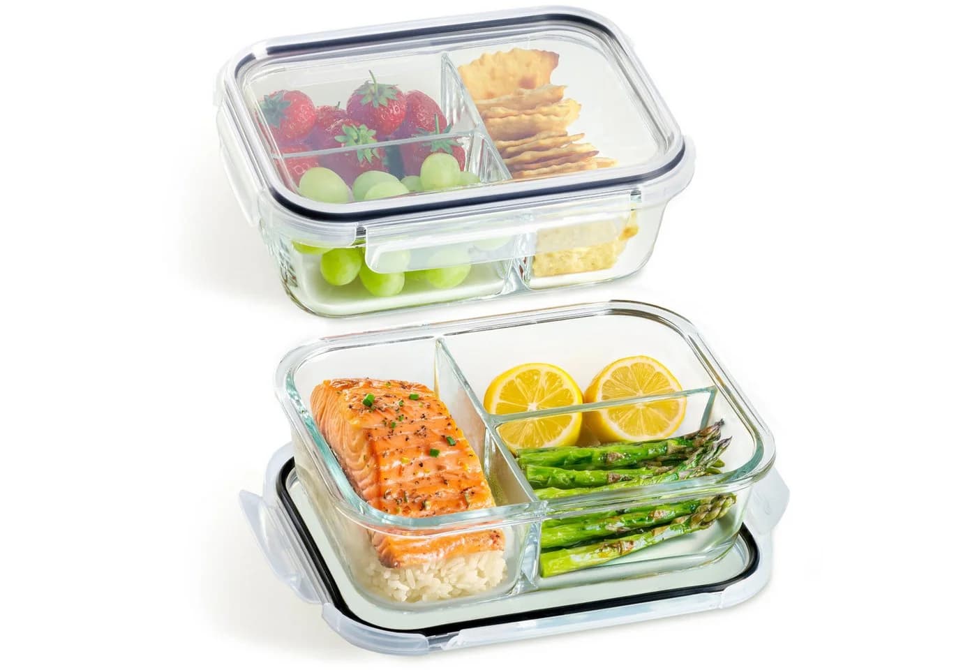 Praknu Lunchbox Glas 3 Fächer 1000ml 2er Set mit Deckel - Bild 2