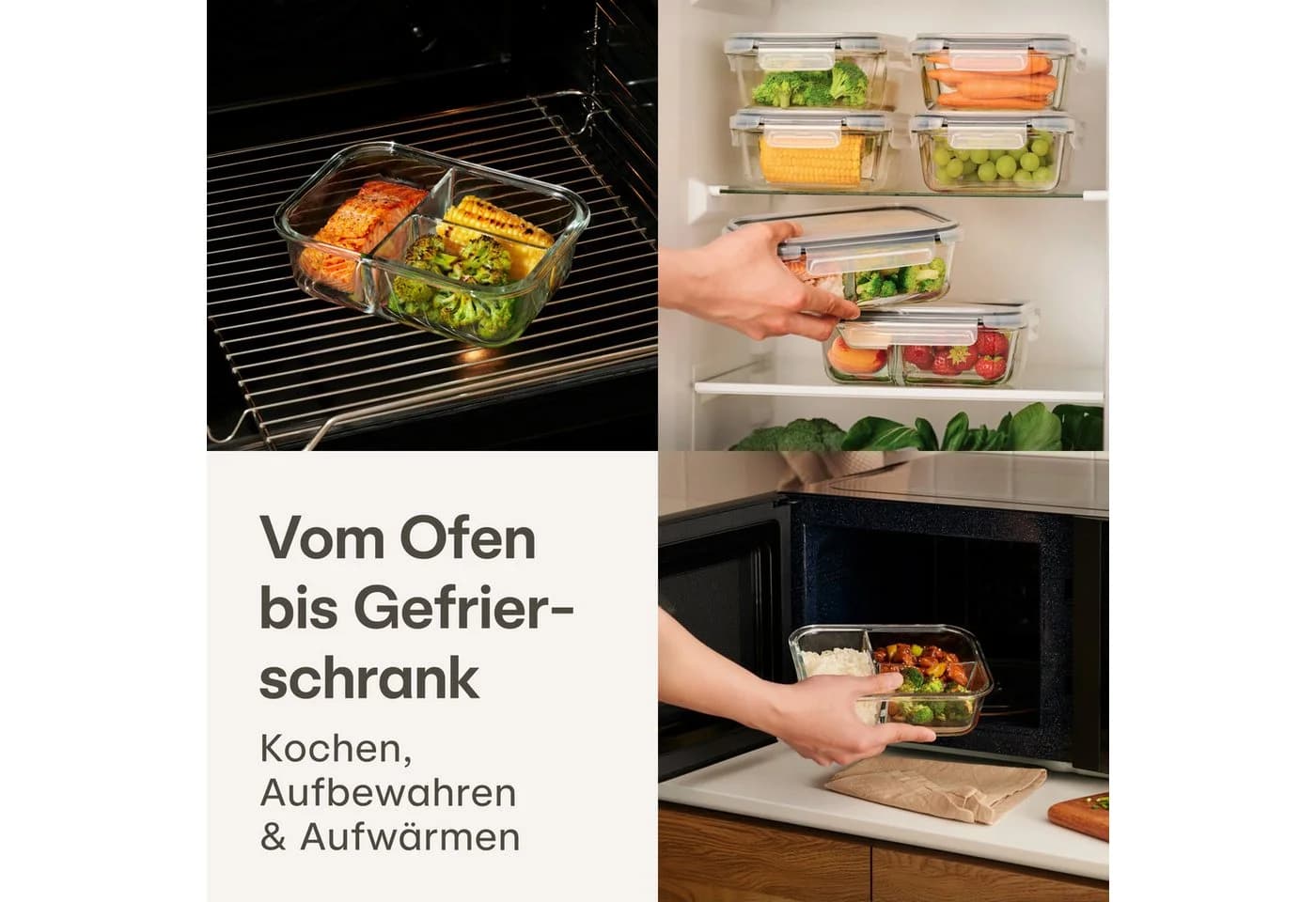 Praknu Lunchbox Glas 3 Fächer 1000ml 2er Set mit Deckel - Bild 4
