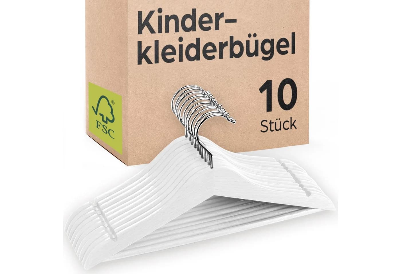 Praknu Kinderkleiderbügel Holz 10-tlg. Weiß FSC Buchenholz - Bild 2