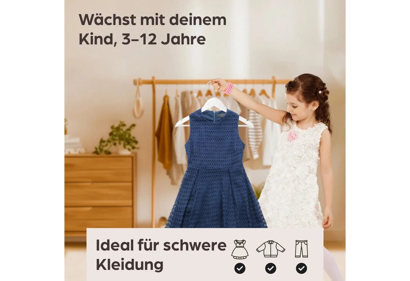 Praknu Kinderkleiderbügel Holz 10-tlg. Weiß FSC Buchenholz - Bild 4