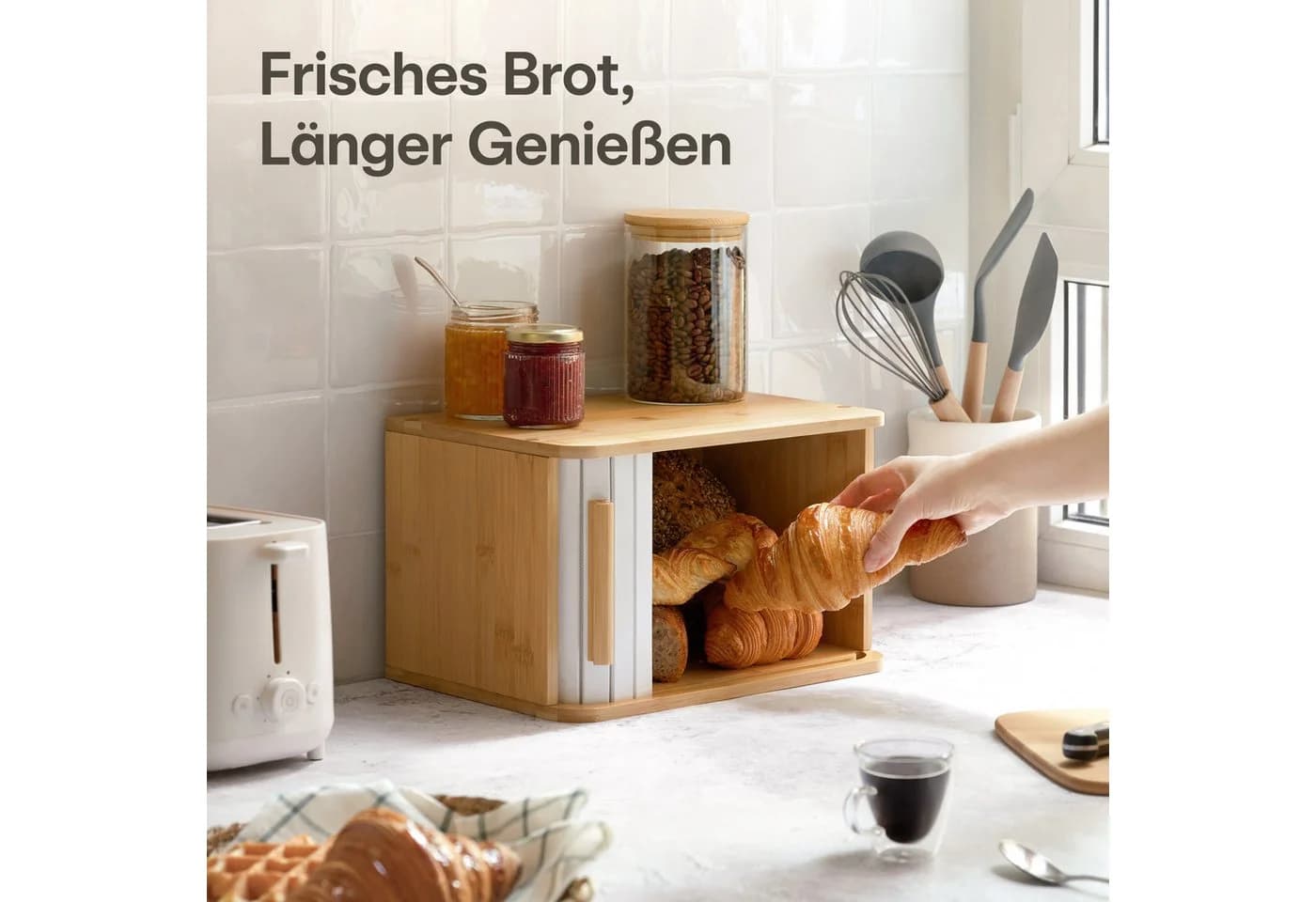 Praknu Brotkasten klein aus Bambus mit Schiebetür - Bild 3