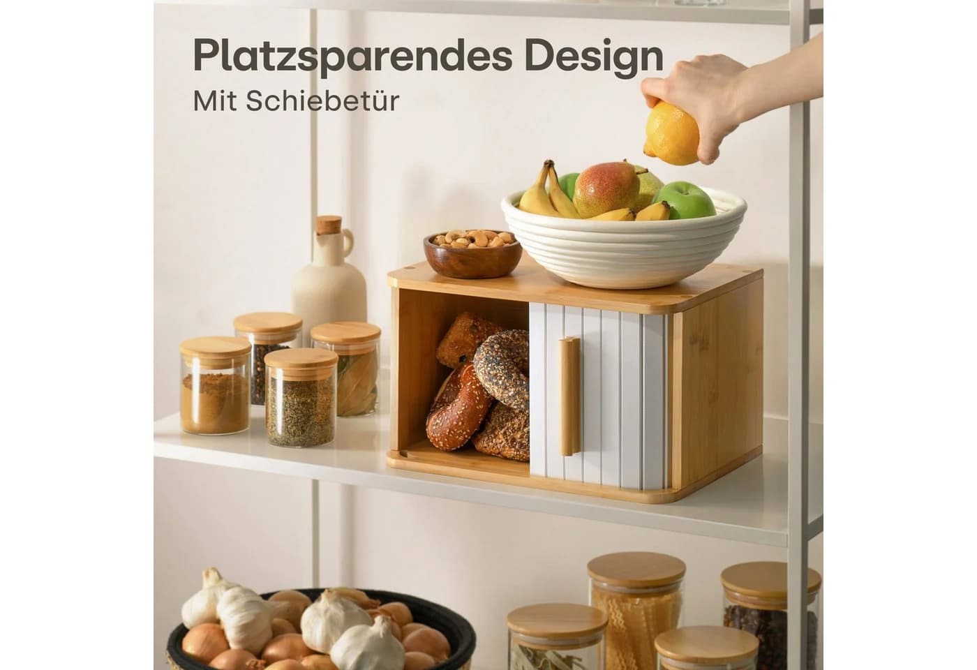 Praknu Brotkasten klein aus Bambus mit Schiebetür - Bild 4