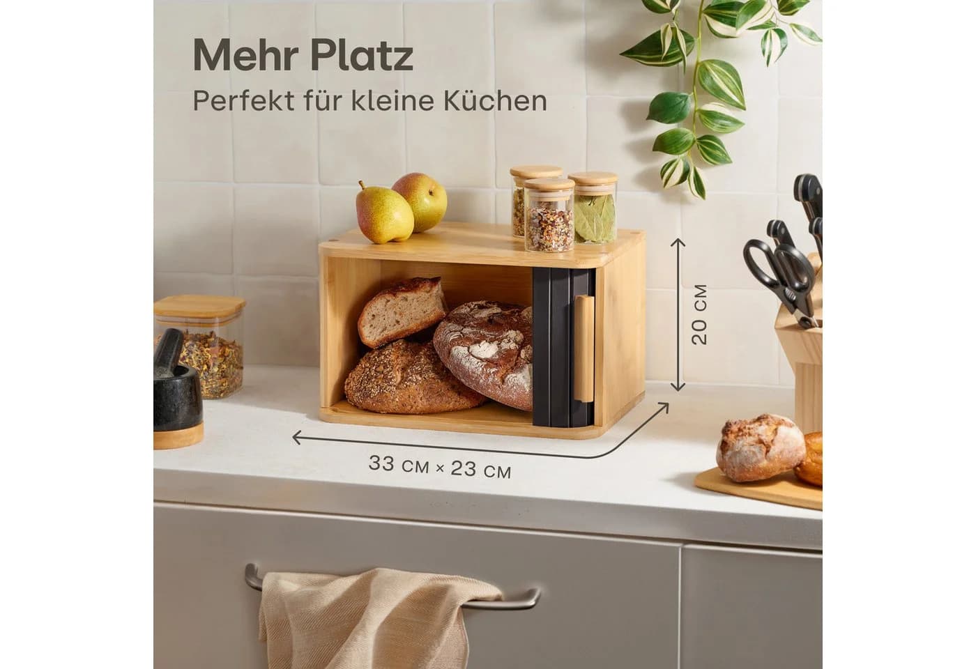 Praknu Brotkasten klein Bambus Schwarz mit Schiebetür