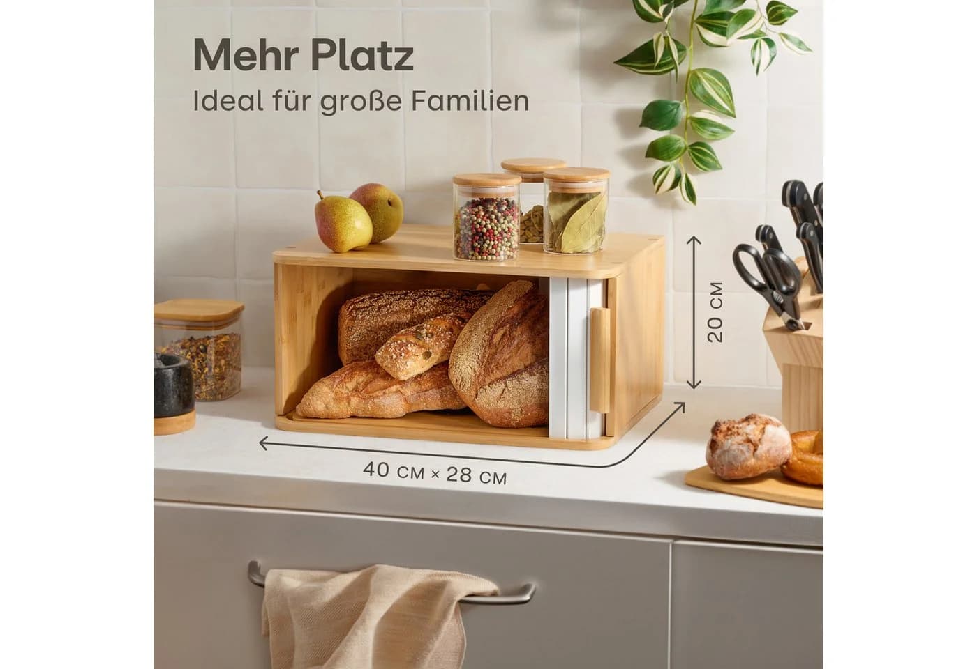 Praknu Brotkasten Groß aus Bambus mit Schiebetür