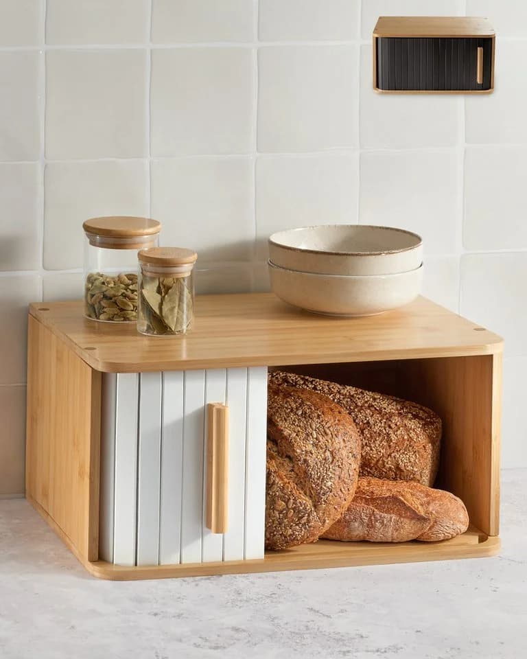 Praknu Brotkasten Groß aus Bambus mit Schiebetür - Bild 2