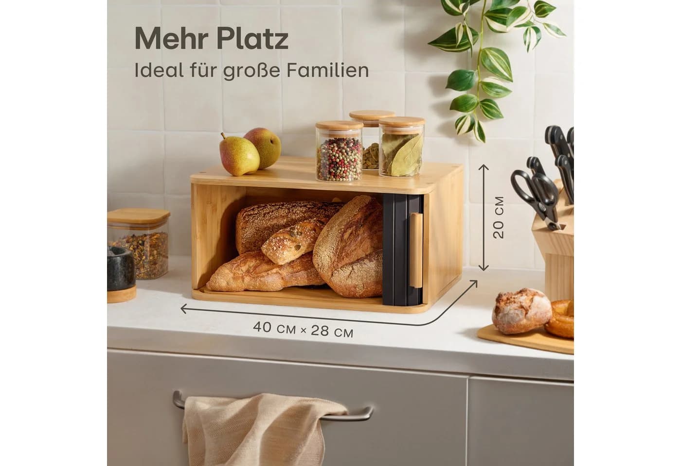 Praknu Brotkasten Groß Bambus Schwarz mit Schiebetür