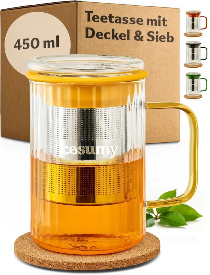 Cosumy Teeglas mit Deckel und Sieb 450ml Gelb - Bild 2