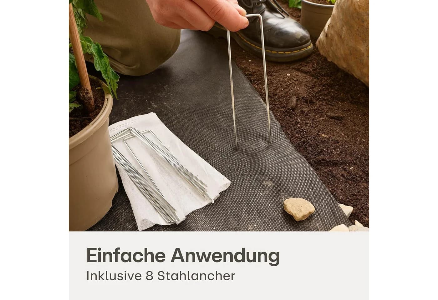 Praknu Unkrautvlies 100g/m² 10m² Schwarz mit 8 Erdankern - Bild 5