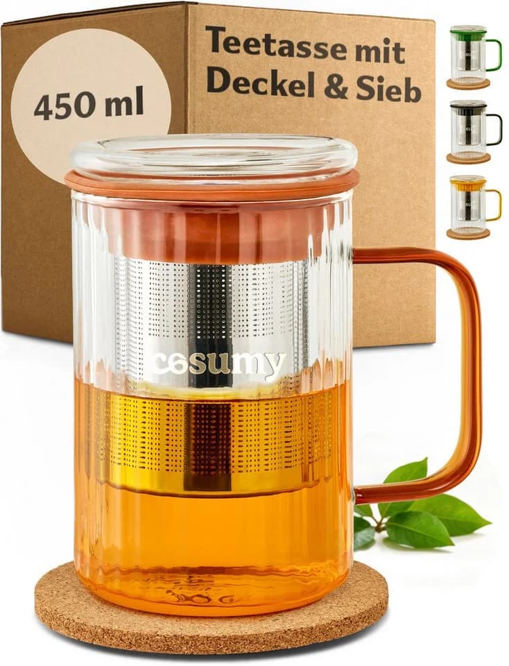 Cosumy Teeglas mit Deckel und Sieb 450ml Orange - Bild 2