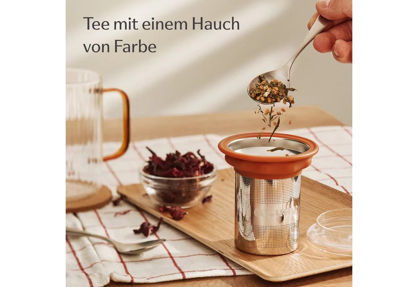 Cosumy Teeglas mit Deckel und Sieb 450ml Orange - Bild 5