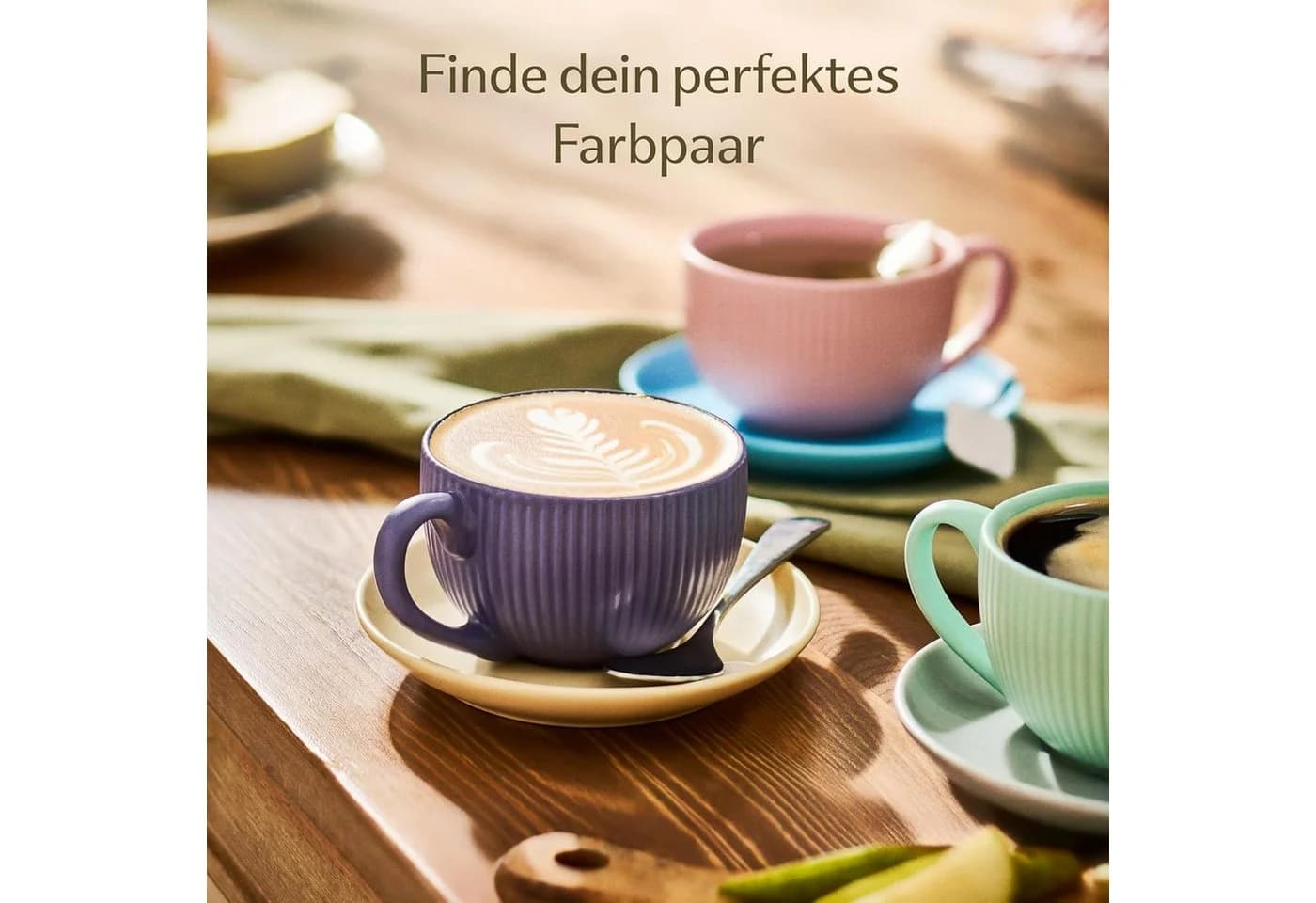 Cosumy Cappuccinotassen 6er Set mit Untertassen 200ml Keramik Matt Bunt