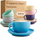 Cosumy Cappuccinotassen 6er Set mit Untertassen 200ml Keramik Matt Bunt Bild 2