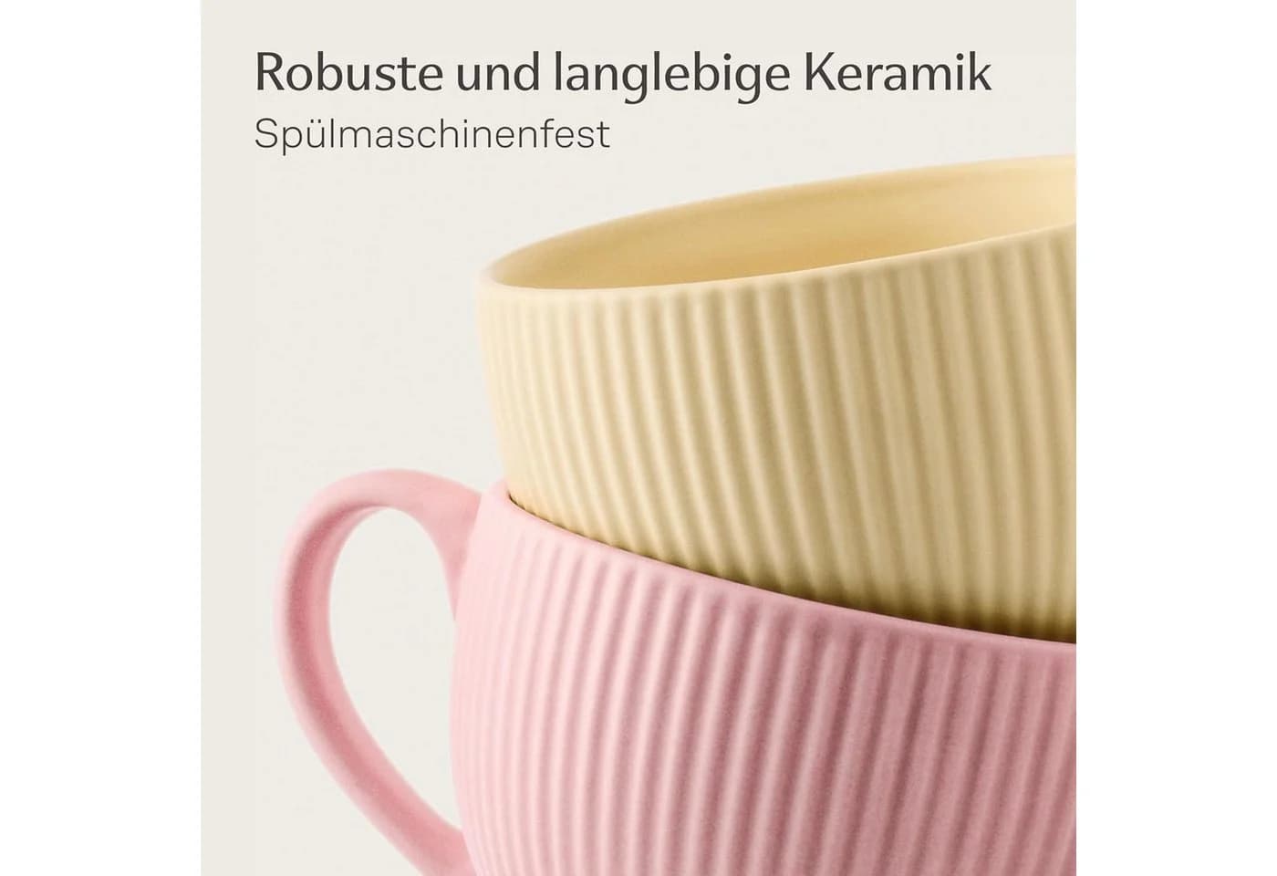 Cosumy Cappuccinotassen 6er Set mit Untertassen 200ml Keramik Matt Bunt - Bild 5