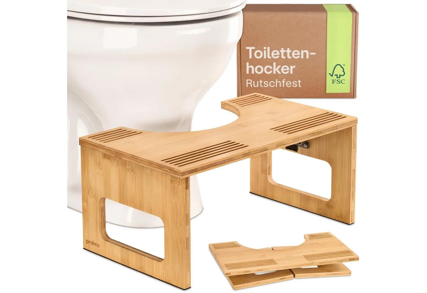 Praknu Klappbarer Bambus-Fußhocker für Badezimmer - Ergonomisch & Stabil - Bild 2