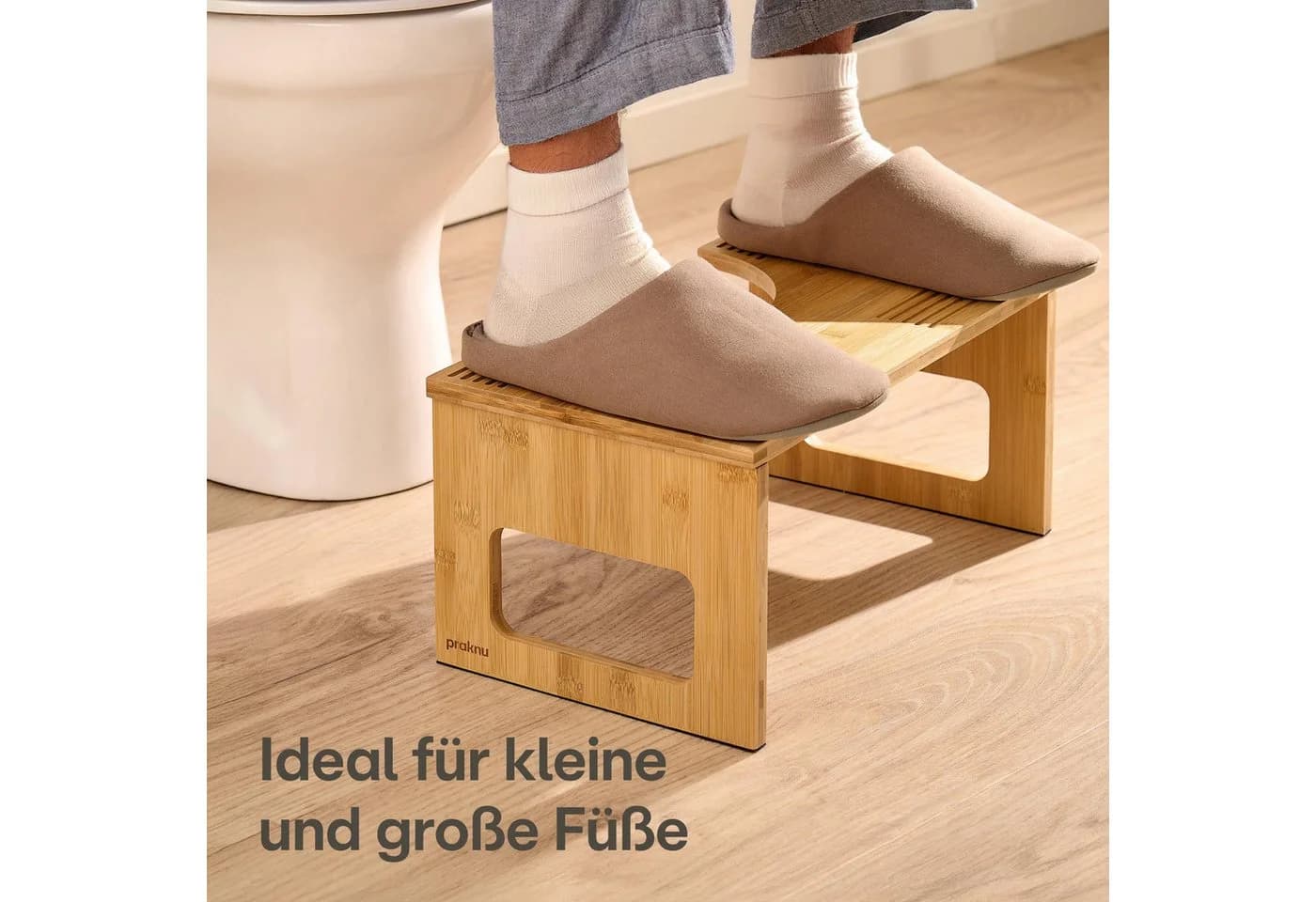 Praknu Klappbarer Bambus-Fußhocker für Badezimmer - Ergonomisch & Stabil - Bild 5