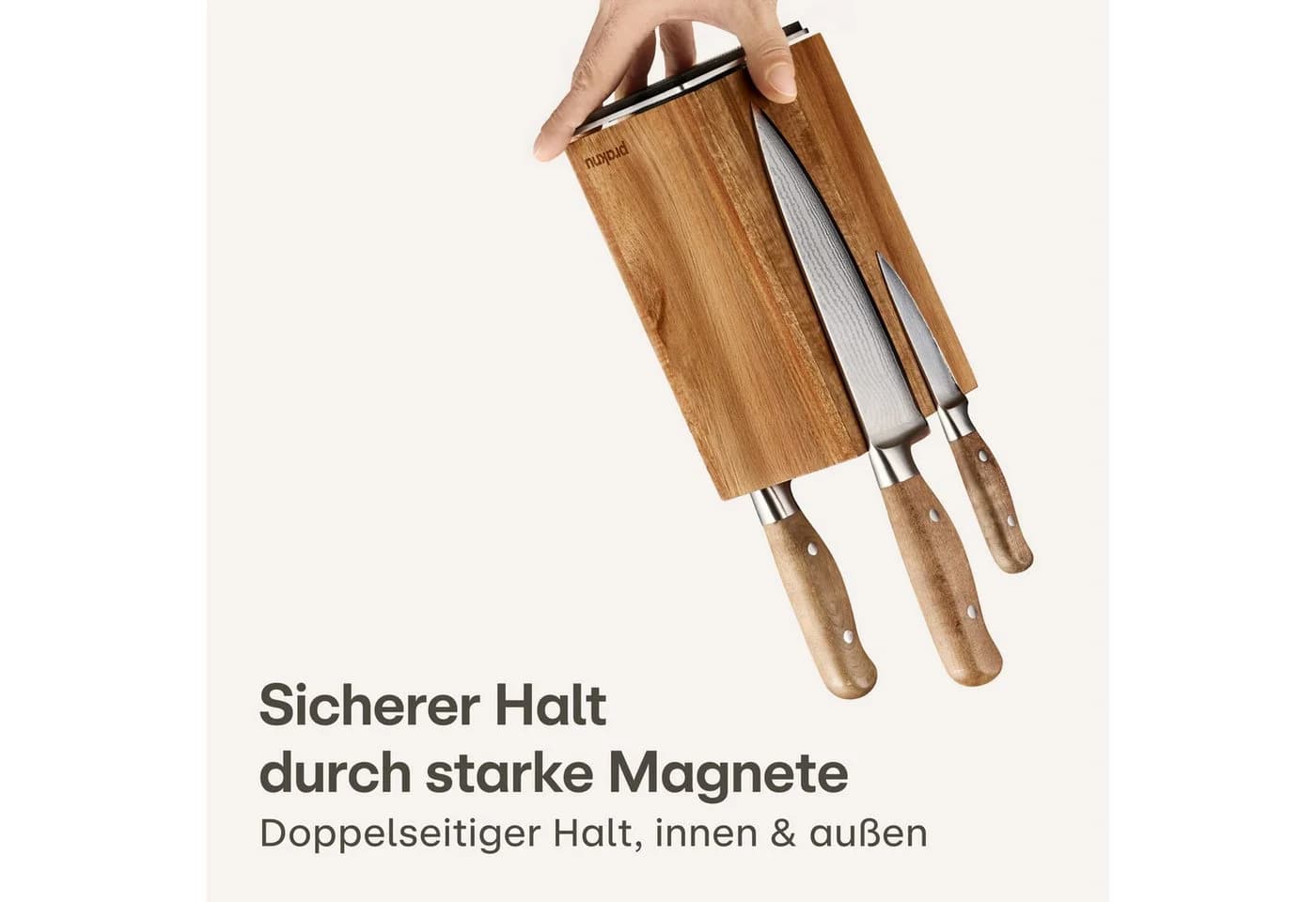 Praknu Magnet-Messerblock 360° drehbar Akazienholz Braun - Bild 3