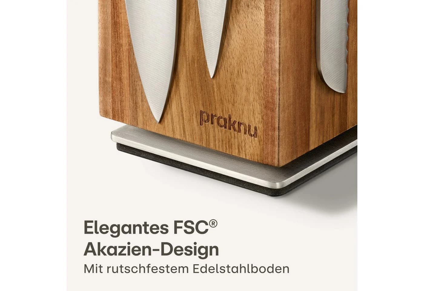 Praknu Magnet-Messerblock 360° drehbar Akazienholz Braun - Bild 5