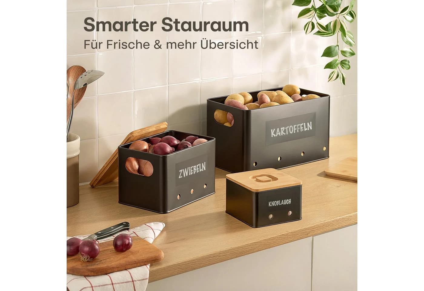 Praknu Vorratsdose Kartoffel Aufbewahrungsbox 3er Set Stapelbar