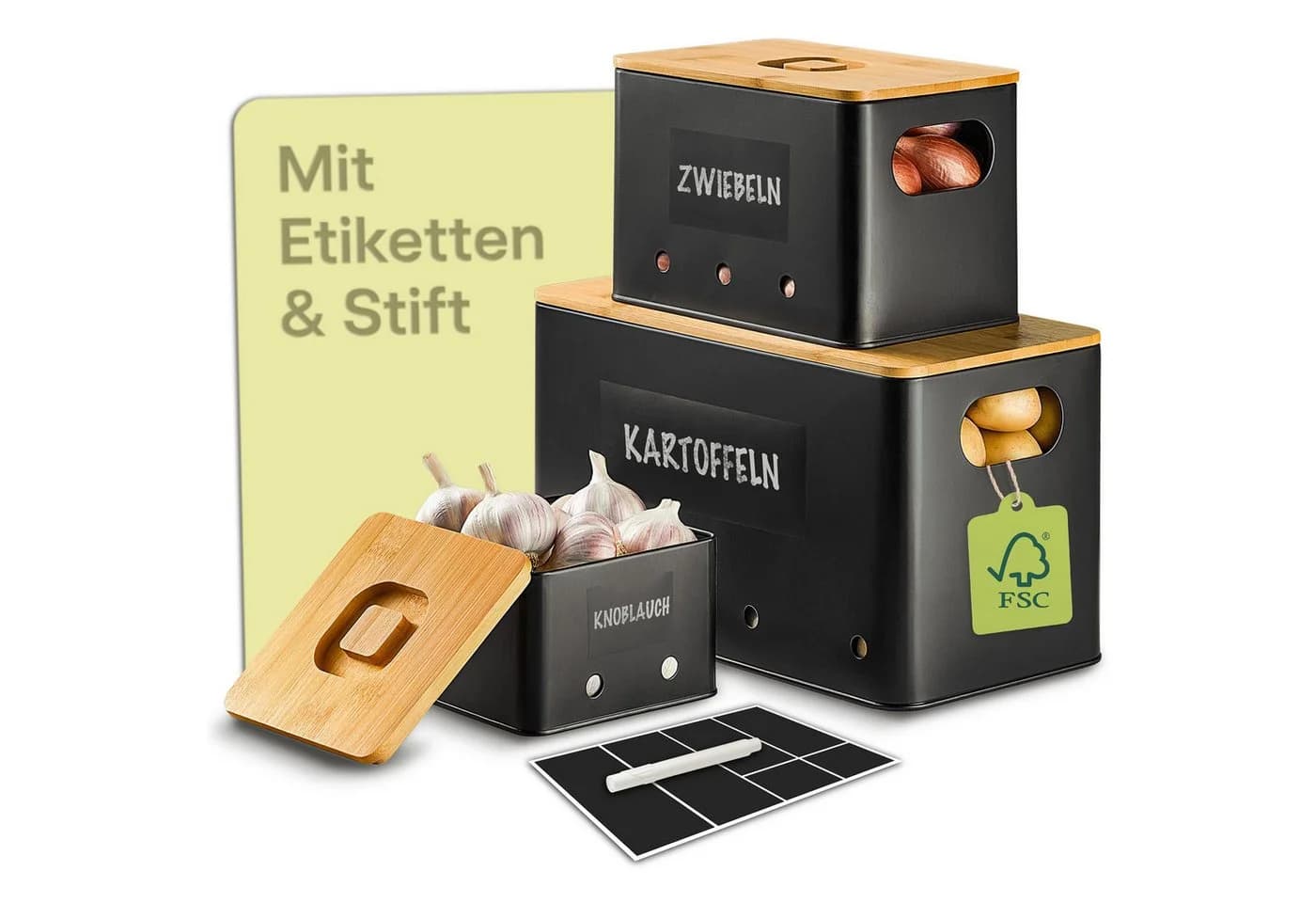 Praknu Vorratsdose Kartoffel Aufbewahrungsbox 3er Set Stapelbar - Bild 2