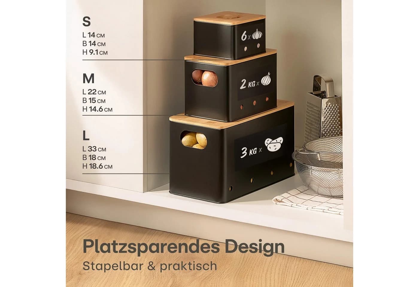 Praknu Vorratsdose Kartoffel Aufbewahrungsbox 3er Set Stapelbar - Bild 5