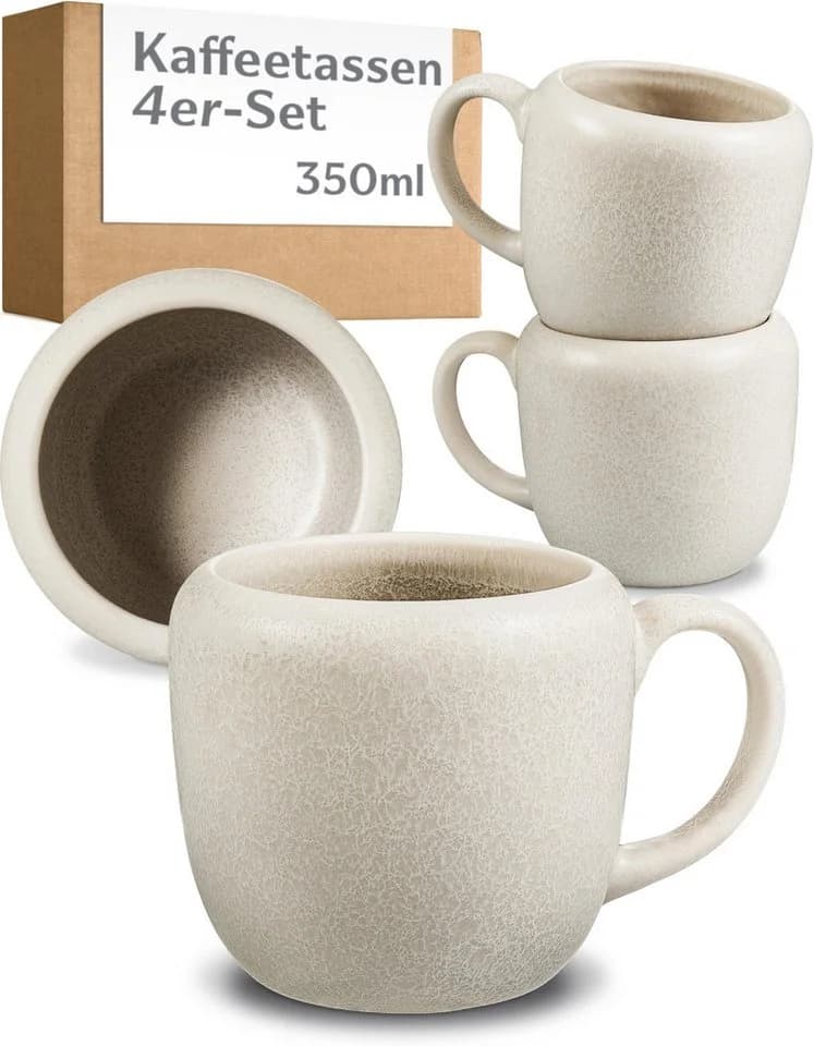 Cosumy Kaffeetassen Set 4-tlg. 350 ml Weiß Handglasiert Steingut - Bild 2