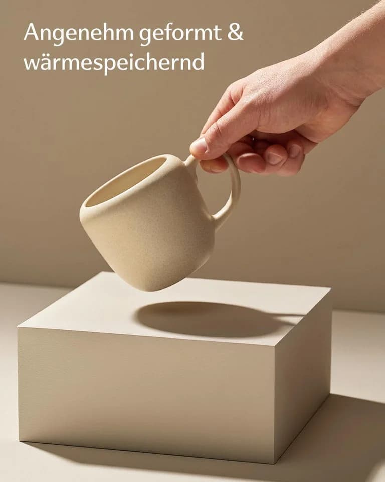 Cosumy Kaffeetassen Set 4-tlg. 350 ml Weiß Handglasiert Steingut - Bild 4