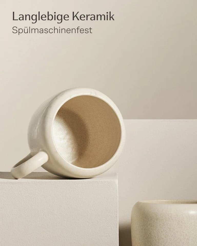 Cosumy Kaffeetassen Set 4-tlg. 350 ml Weiß Handglasiert Steingut - Bild 5