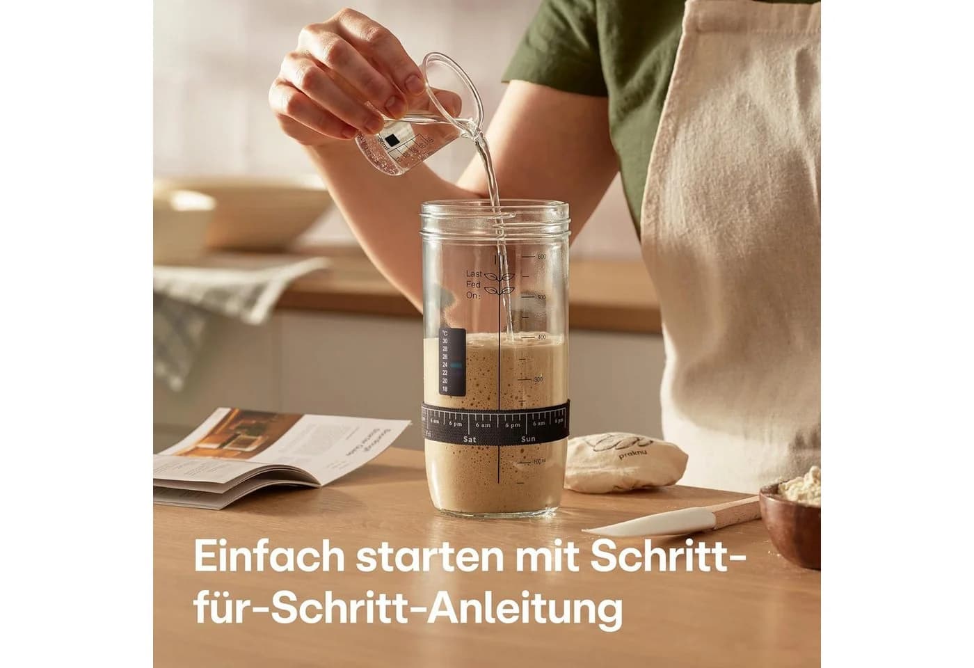 Praknu Fermentationsglas Sauerteig Starter Set 700ml Komplett-Set Glas Metall