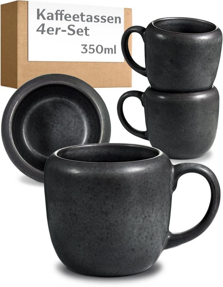 Cosumy Kaffeetassen Set 4-tlg. Schwarz Handglasiert Steingut - Bild 2