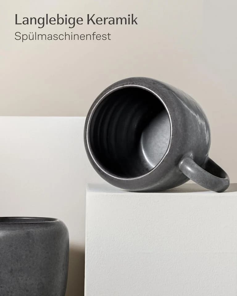 Cosumy Kaffeetassen Set 4-tlg. Schwarz Handglasiert Steingut - Bild 4