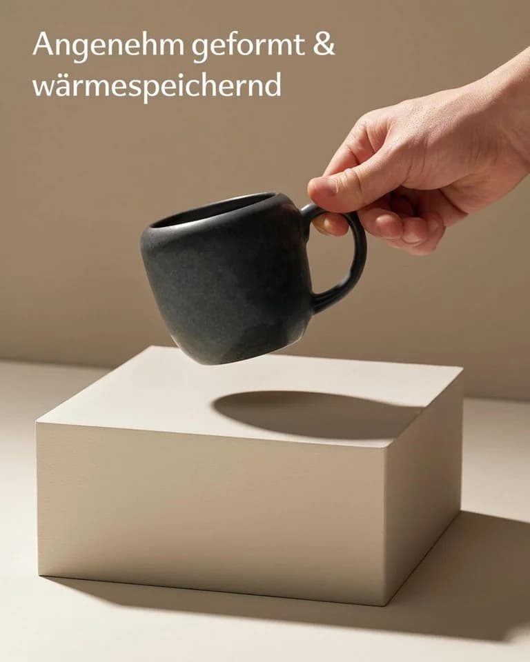 Cosumy Kaffeetassen Set 4-tlg. Schwarz Handglasiert Steingut - Bild 5